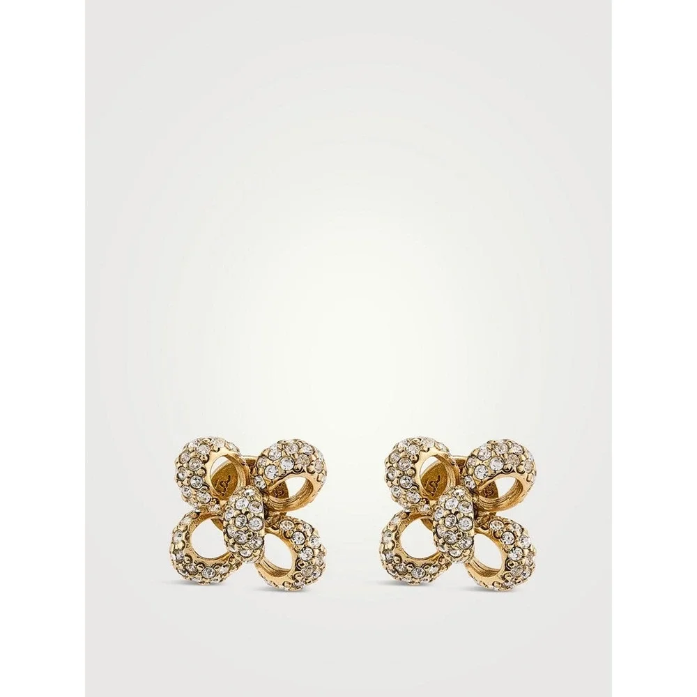 Oscar de la Renta Gold Clover Pavé Crystal Clip-On Earrings‎ OS